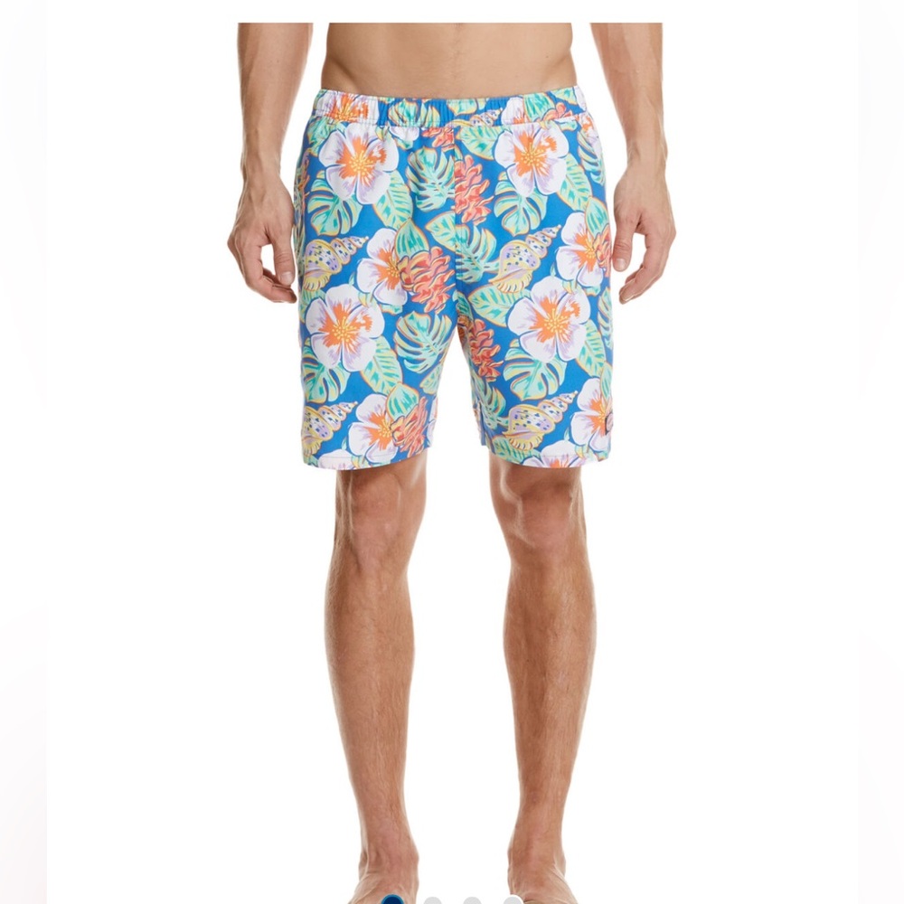 Vineyard Vines Chappy Swim Trunks L Tropical Island Leaves Shorts Lined Pockets